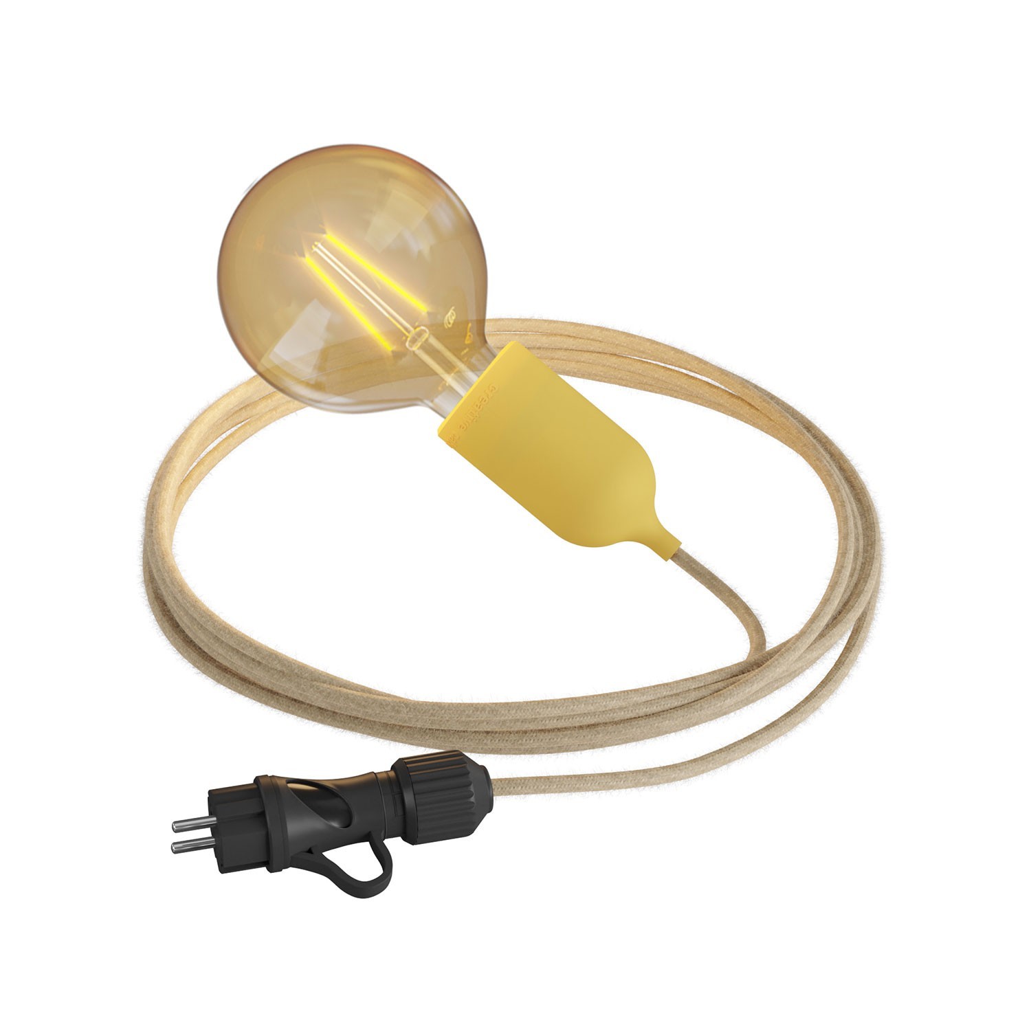 Snake Eiva Pastel. Lámpara de exterior portátil con cable textil de 5 m, portalámparas IP65 resistente al agua y enchufe.