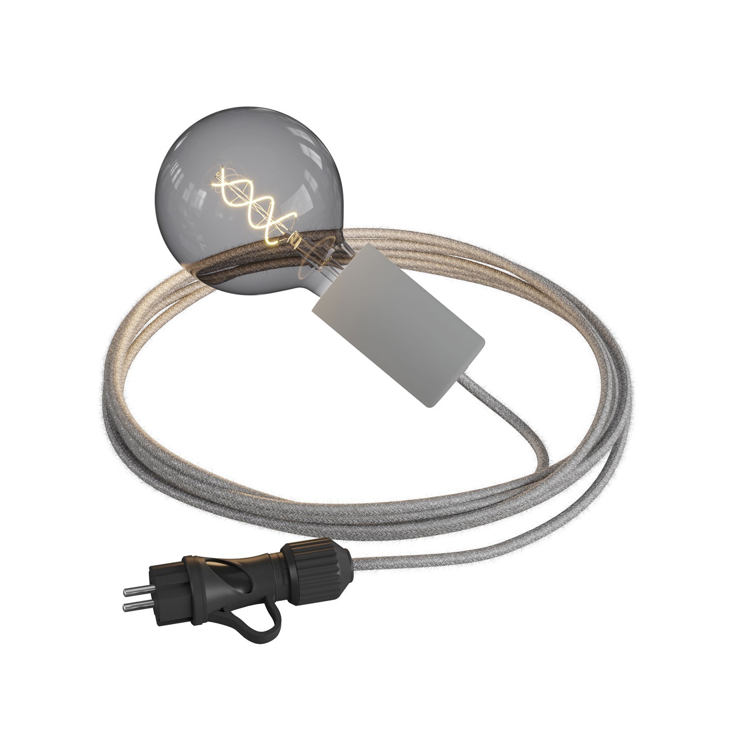 Snake Eiva Elegant. Lámpara de exterior portátil con cable textil de 5 m, portalámparas IP65 resistente al agua y enchufe