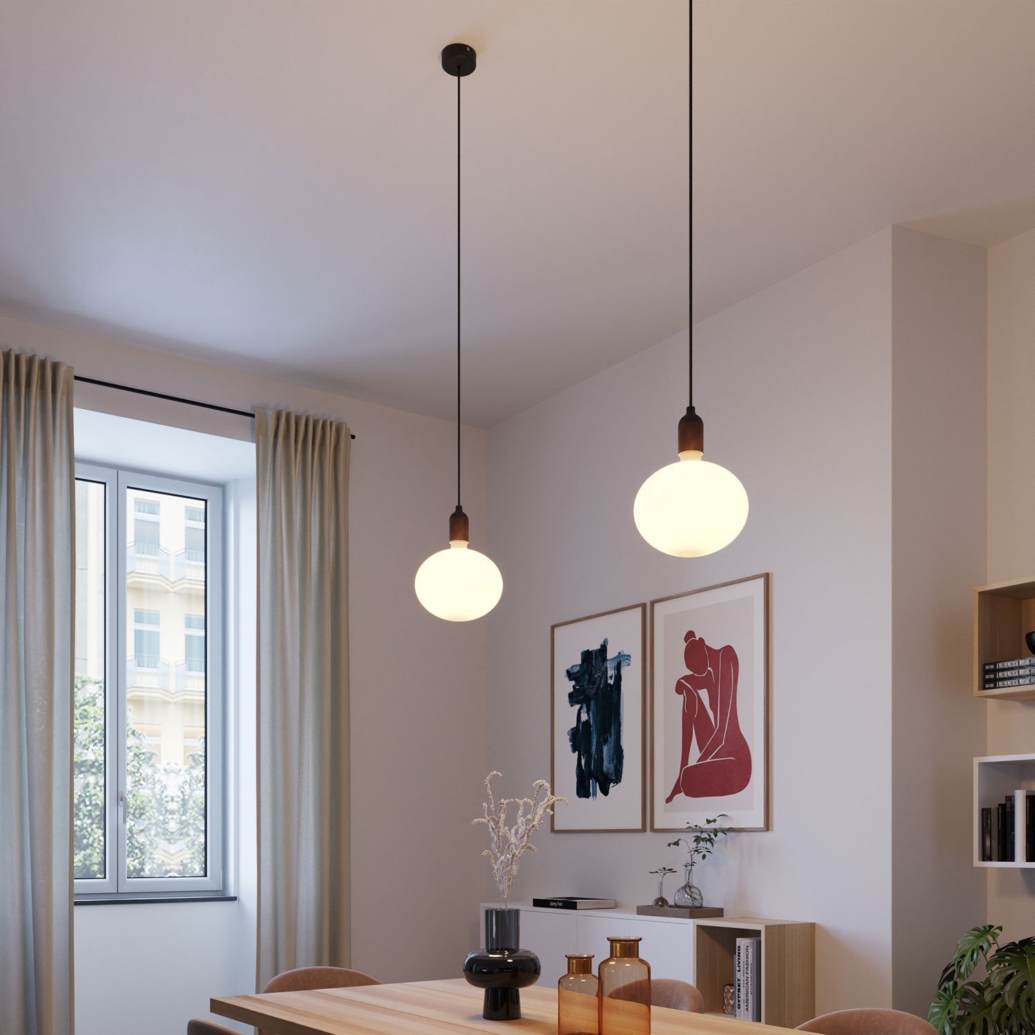 Pendant light Made in Italy complete with fabric cable and wood finishingingings