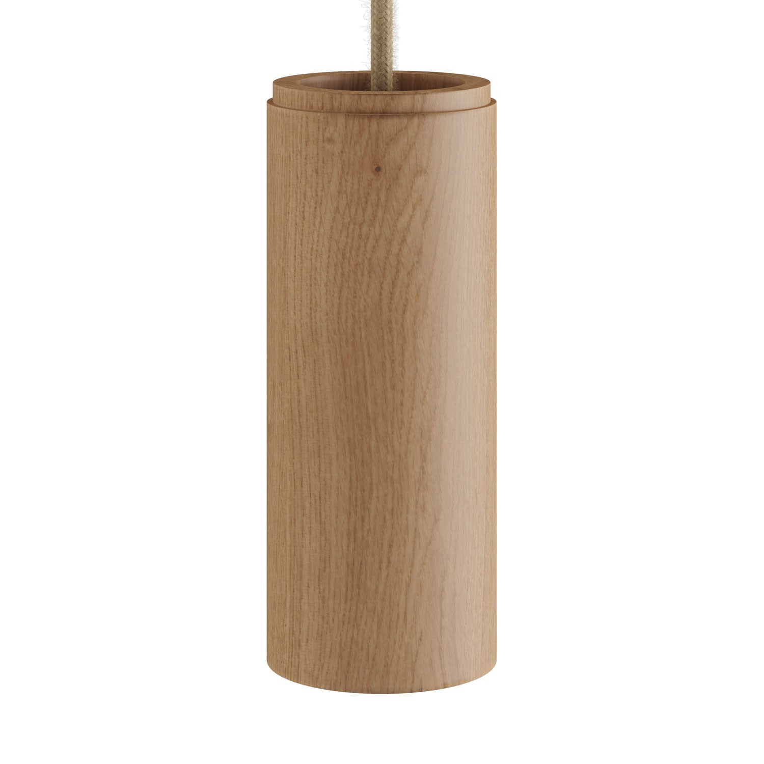 Lámpara colgante Made in Italy con cable textil y pantalla Tub-E14 en madera