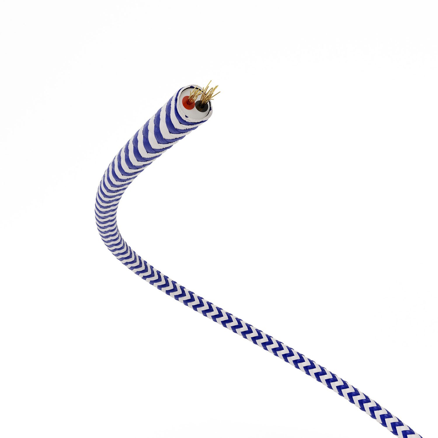 Cable de alimentación Extra Low Voltage revestido de tejido Zig Zag Blanco Azul RZ12 - 50 m