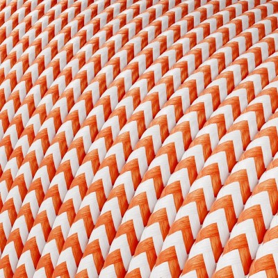 Extra Low Voltage power cable coated in silk effect fabric ZigZag White and Orange RZ15 - 50 m