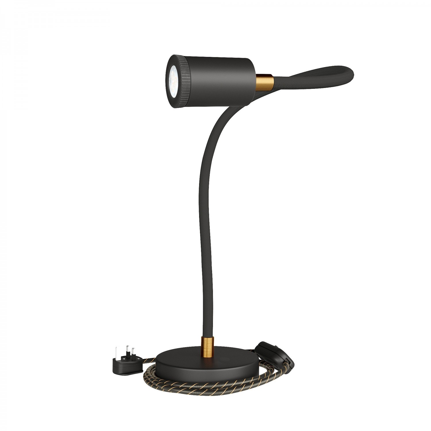 Lámpara de sobremesa articulada Table Flex GU1d0 con mini foco LED y enchufe inglesa