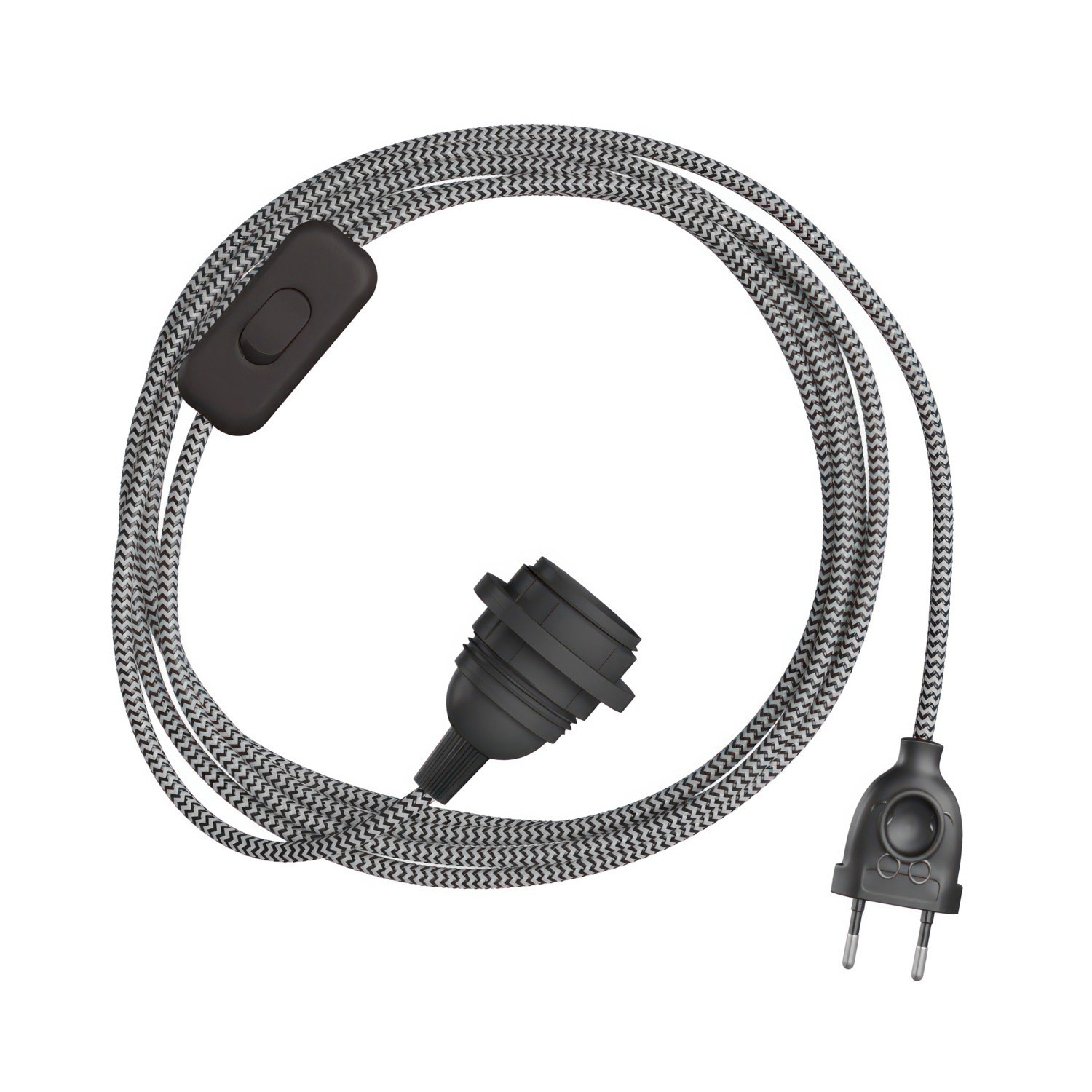 SnakeBis Zig-Zag para pantalla - Mazo de cables con portalámparas, cable de tela Zig-Zag y enchufe de 2 polos