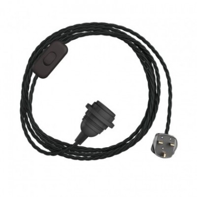 SnakeBis Twisted for lampshade - Juego de cables con portalámparas, cable trenzado de tela y enchufe del Reino Unido