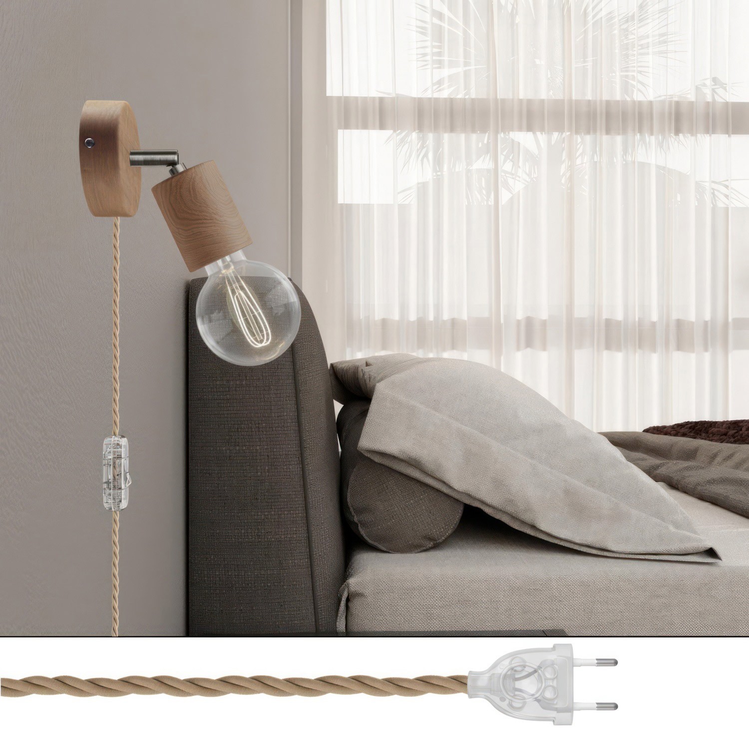 Spostaluce Lamp adjustable wooden Joint with two-pin plug