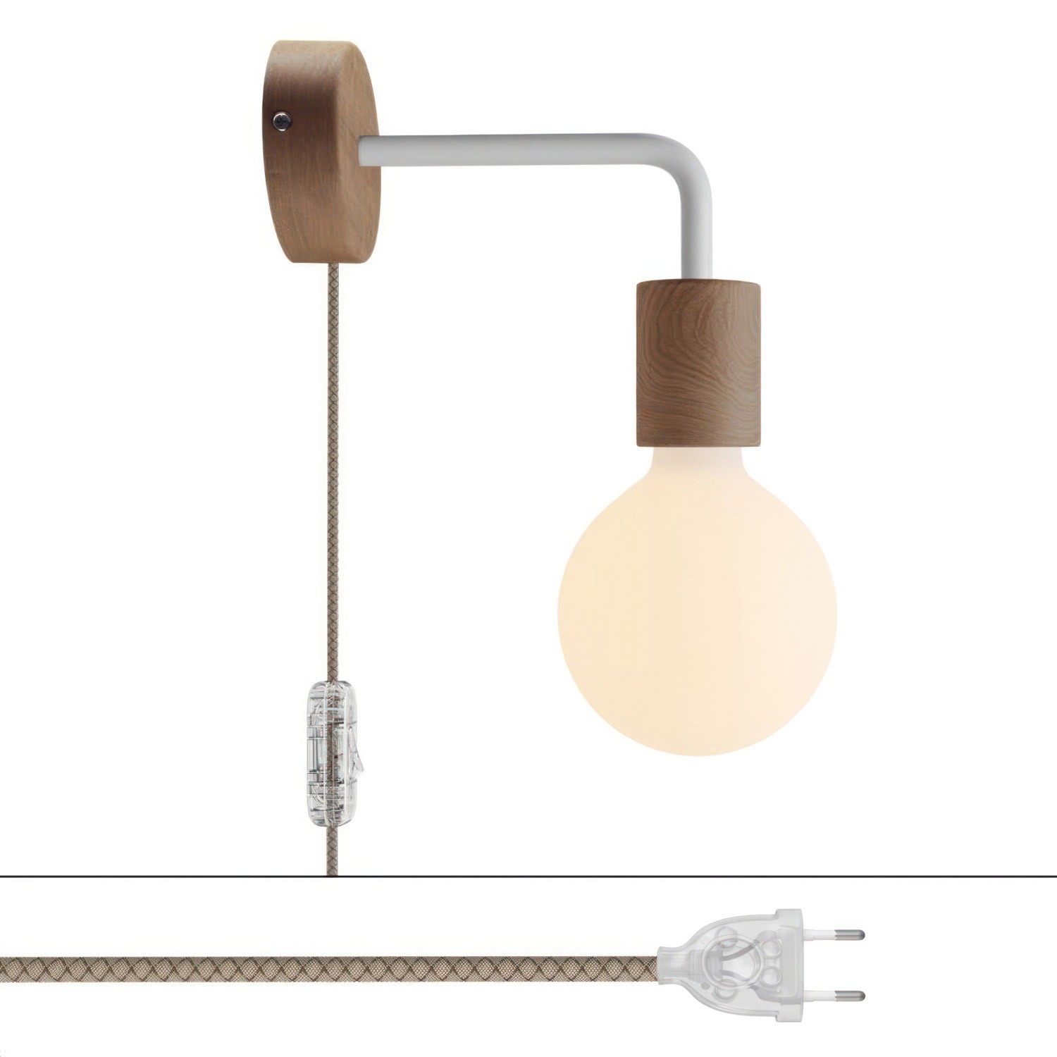Spostaluce wooden Lamp with curved extension and two-pin plug