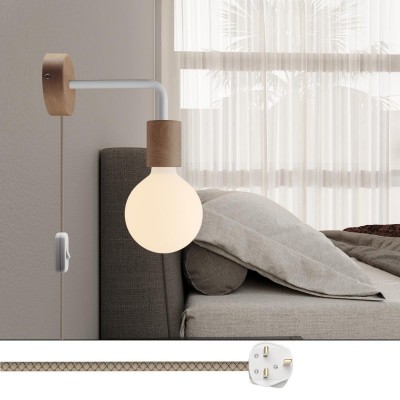 Spostaluce wooden Lamp with curved extension and UK plug