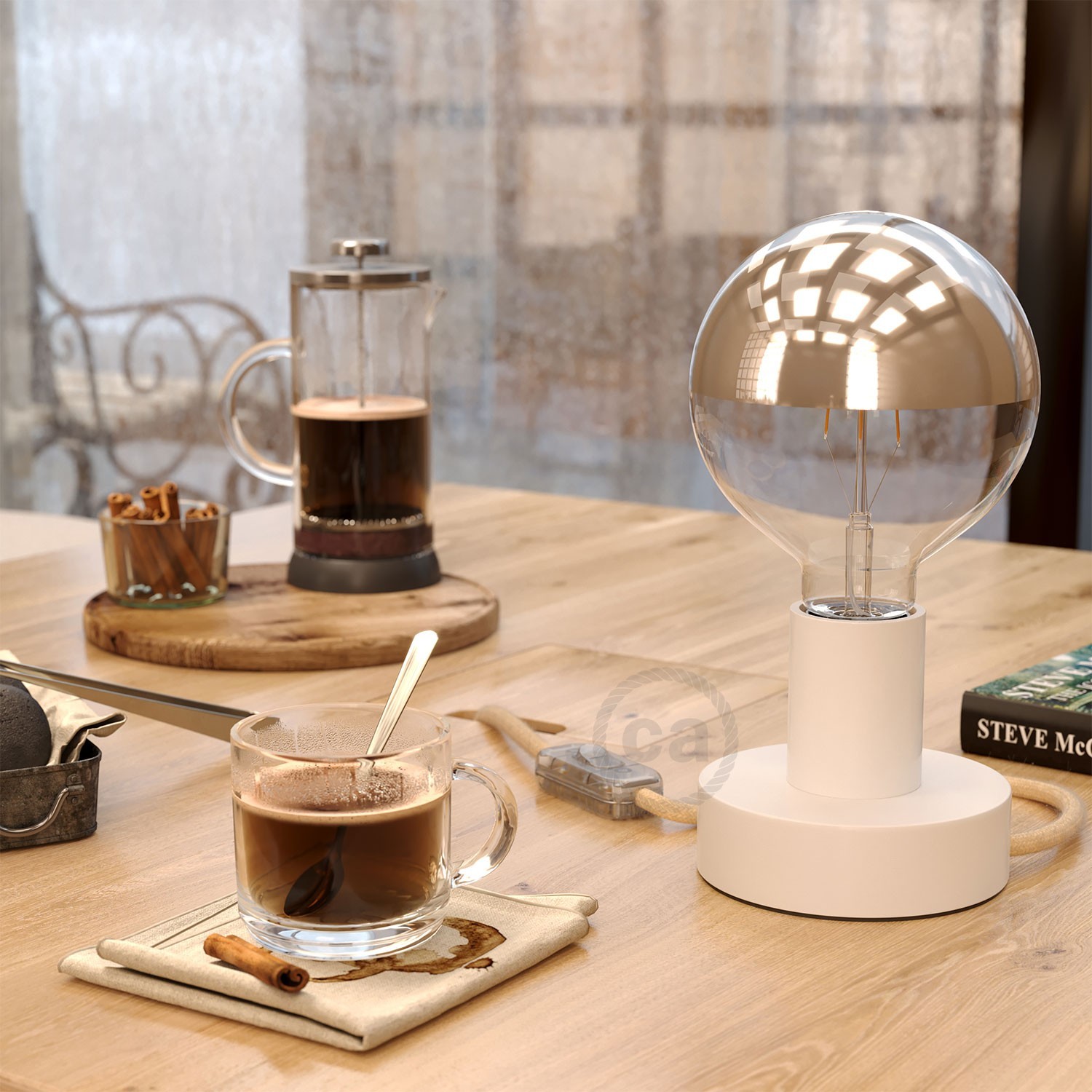 Posaluce -Lámpara de mesa de madera Small con clavija de 2 polos