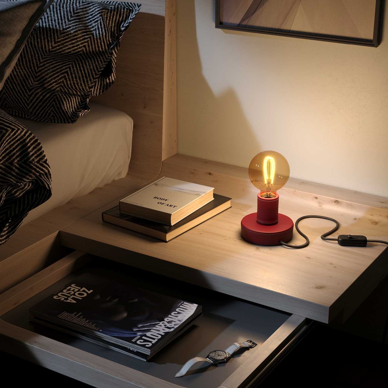 Posaluce - Leather Table Lamp with UK plug