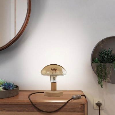 Posaluce Mushroom Wooden Table Lamp with two-pin plug