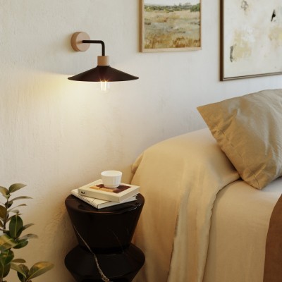 Wood wall lamp with Swing lampshade and curved extension - Fermaluce Wood