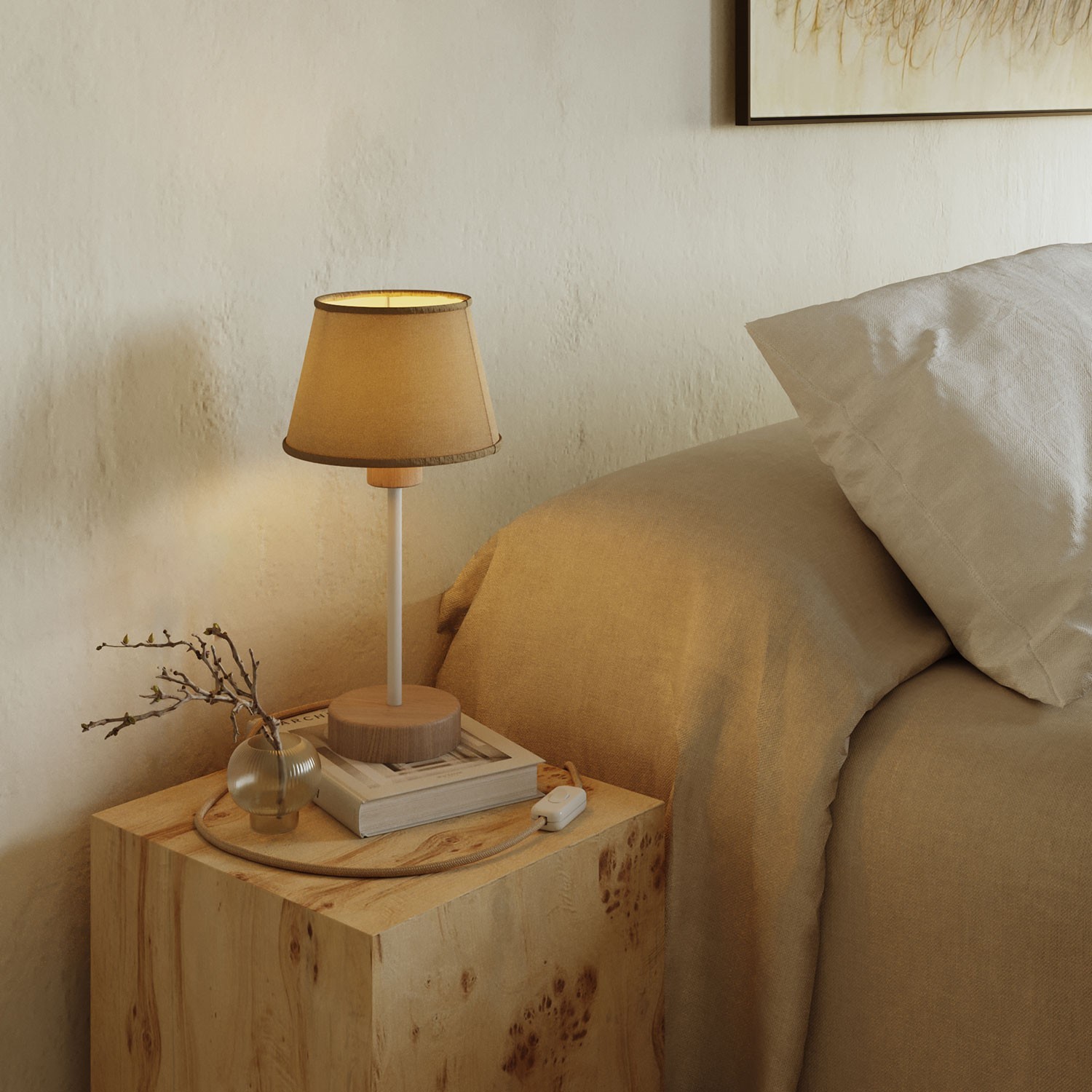 Wood table lamp with lampshade suitability - Alzaluce Wood with UK plug