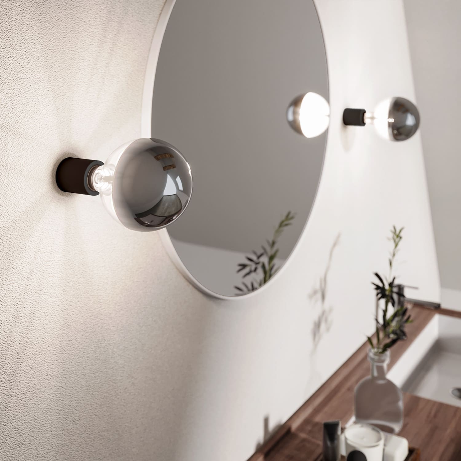 Applique with exposed light bulb and half silver sphere - IP44 Waterproof