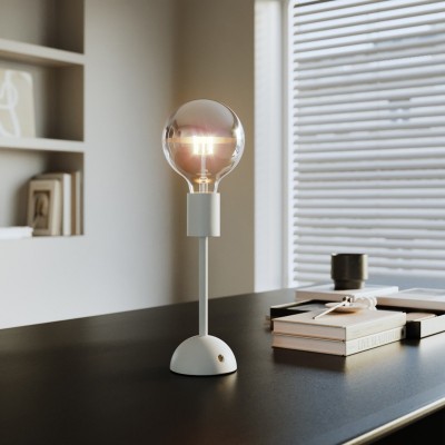 Cabless02 lámpara portátil recargable con bombilla globo media esfera plateada