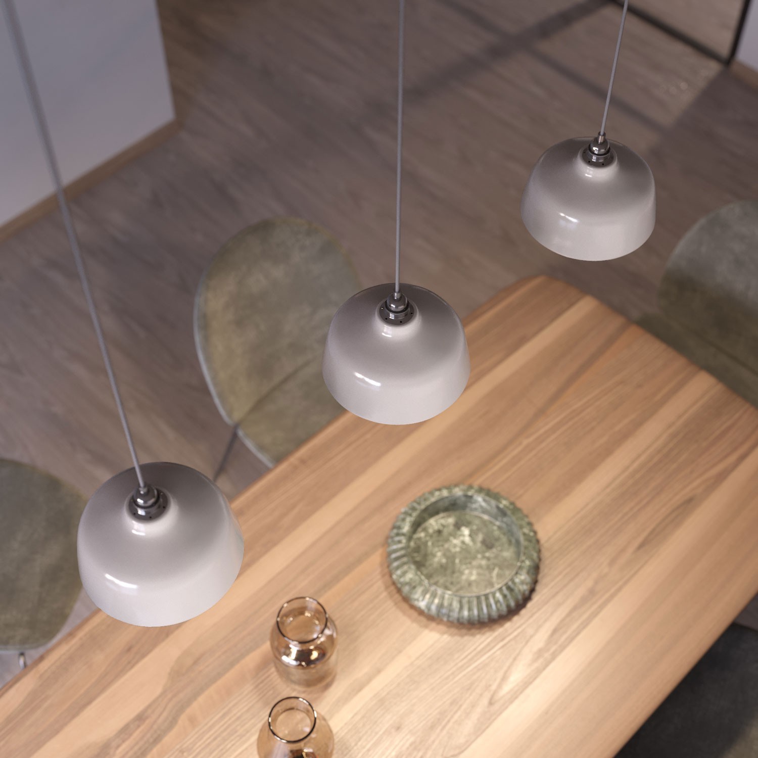 Lámpara colgante hecha en Italia con cable textil, pantalla Copa de cerámica y detalles metálicos