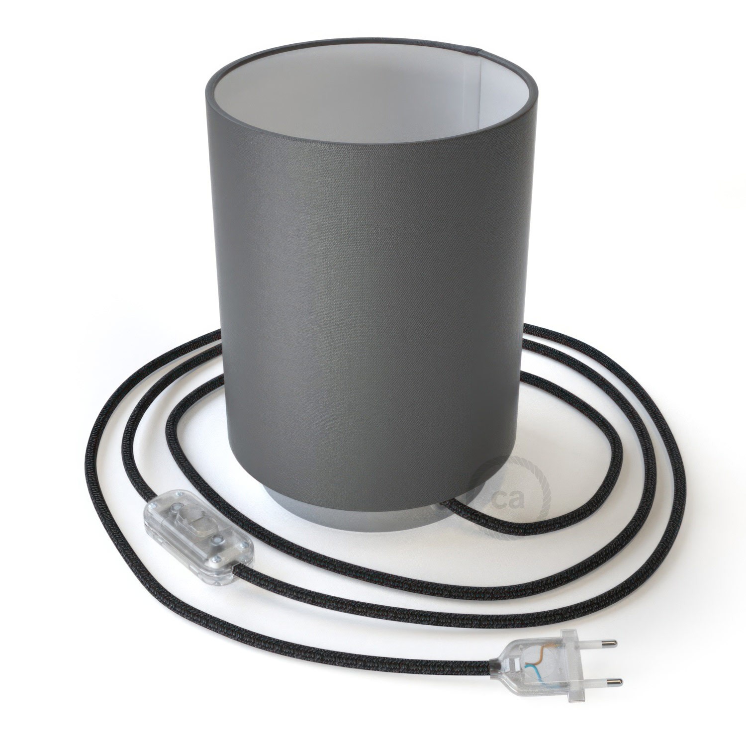 Posaluce in metal with Penguin Electra Cilindro lampshade, complete with fabric cable, switch and 2-pin plug