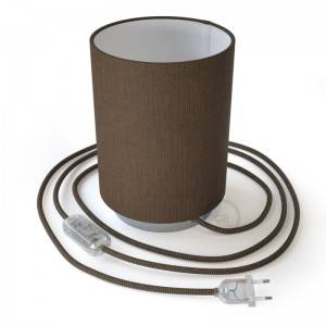 Posaluce in metal with Brown Camelot Cilindro lampshade, complete with fabric cable, switch and 2-pin plug