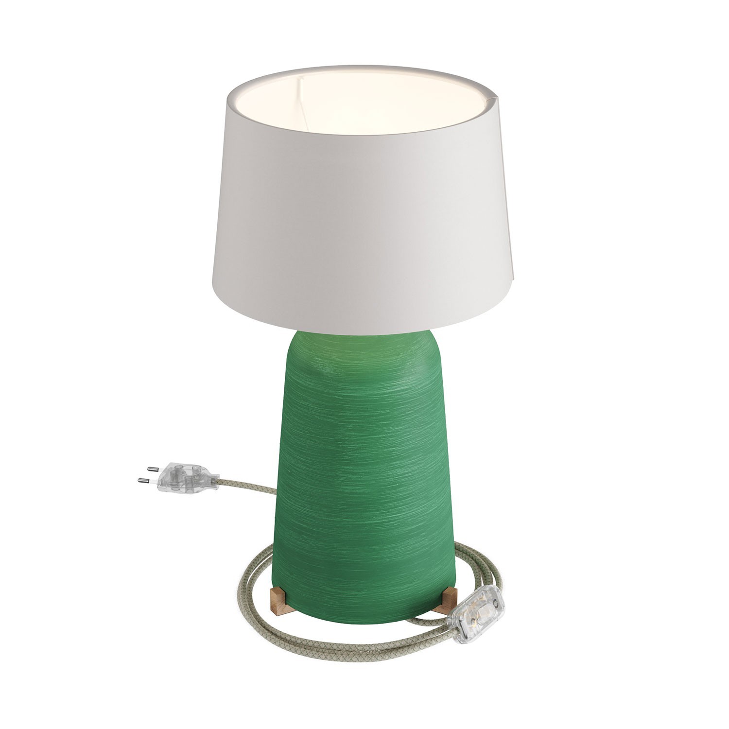 Lámpara de sobremesa Bottle de cerámica con pantalla Athena, completa con cable textil, interruptor y clavija de 2 polos