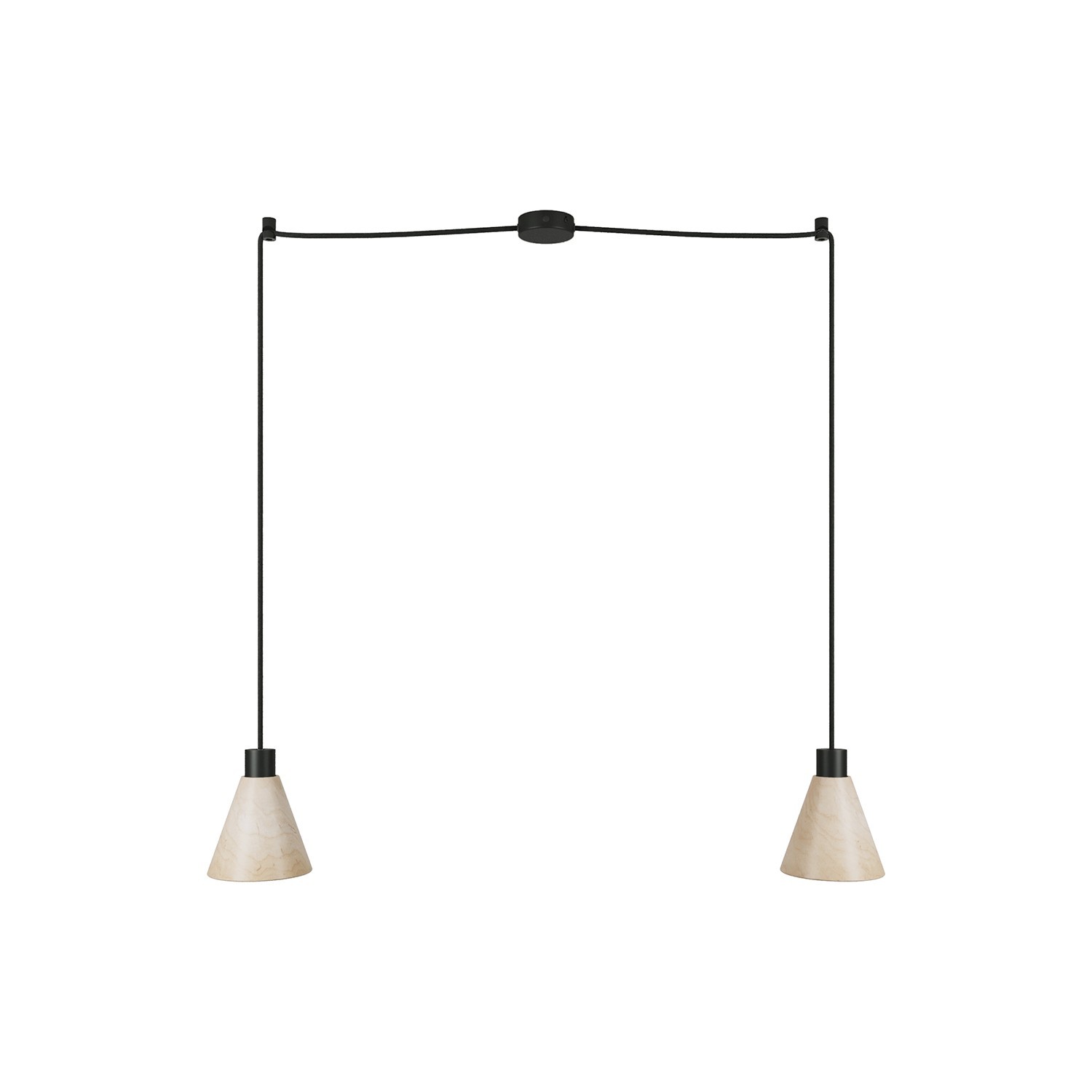 Lámpara colgante múltiple de 2 luces con pantalla de madera en forma de cono