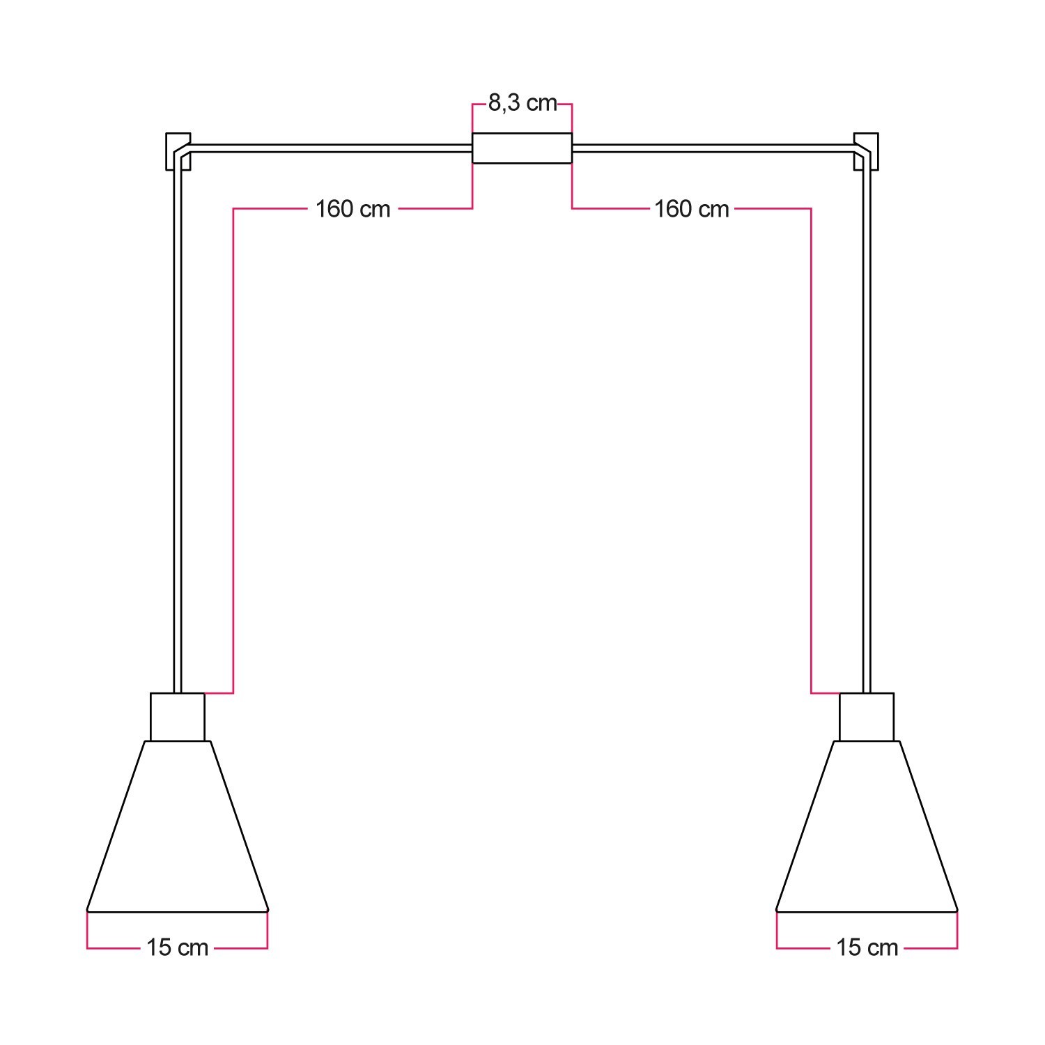 Lámpara colgante múltiple de 2 luces con pantalla de madera en forma de cono