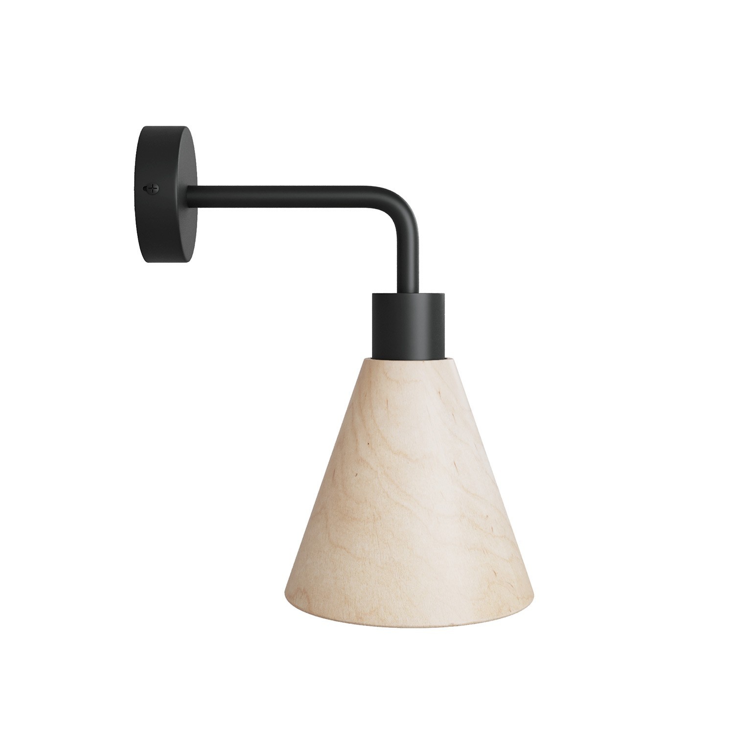 Lámpara Fermaluce con pantalla de madera en forma de cono y extensión curva