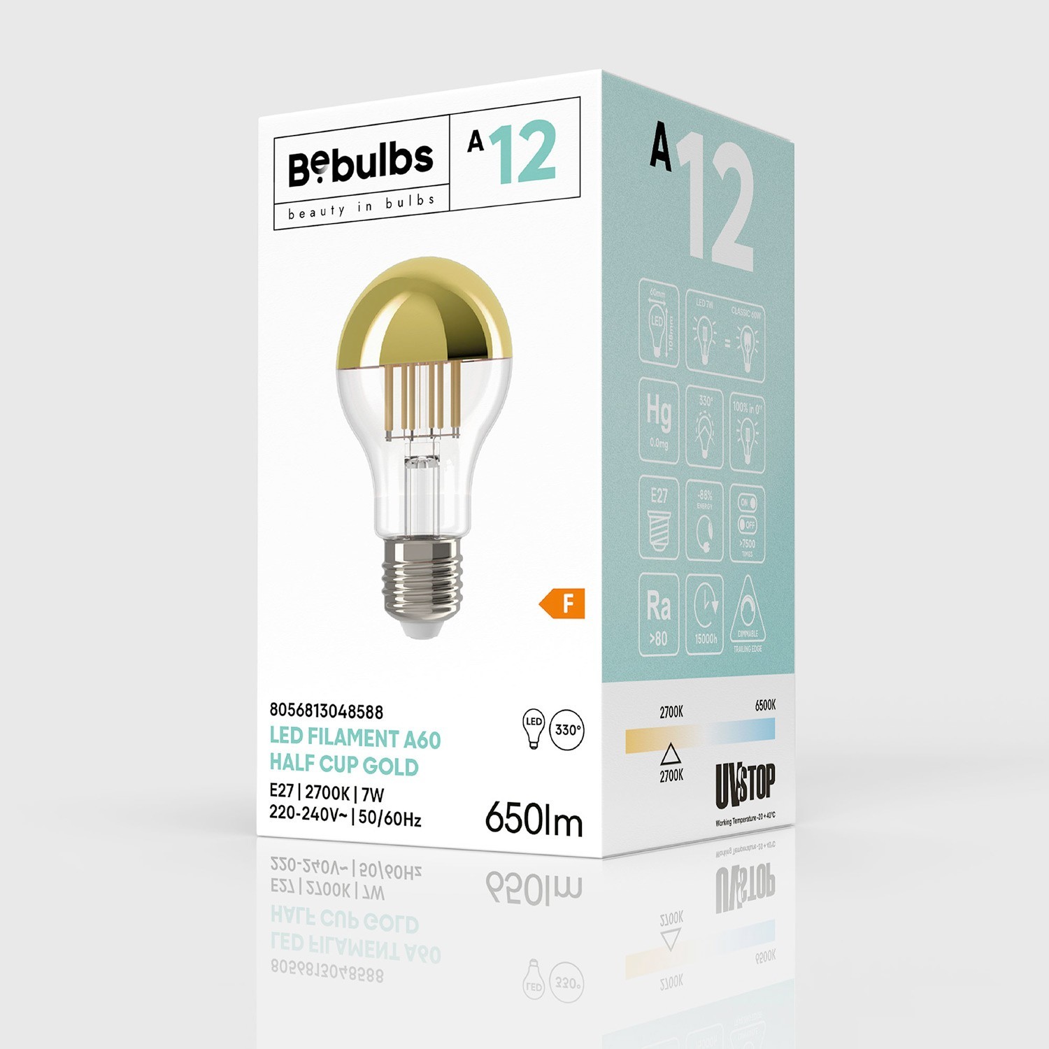 Bombilla LED Media Esfera Gota Dorada A60 7W 650Lm E27 2700K Regulable - A12