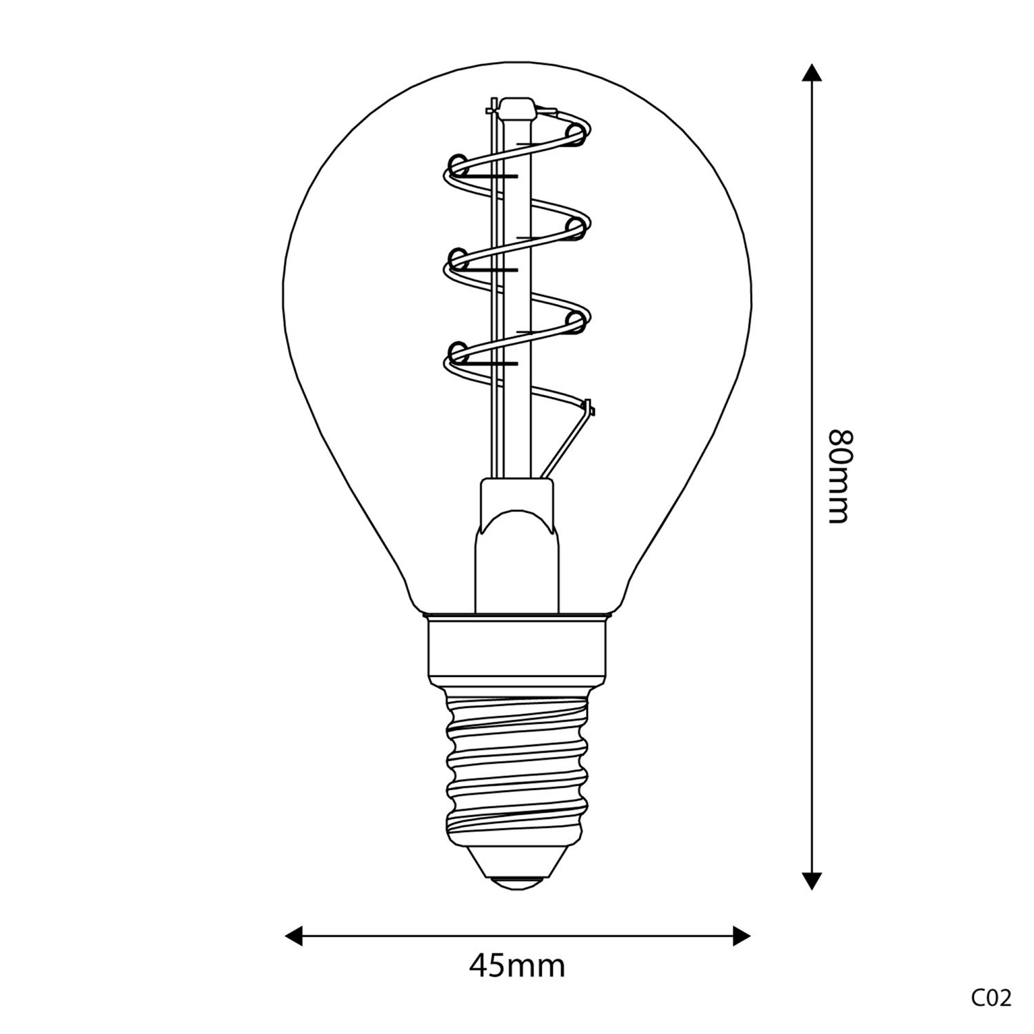 Bombilla LED Dorada Carbón Line Filamento Curvado con Espiral Mini Globo G45 2,5W 136Lm E14 1800K Regulable - C02