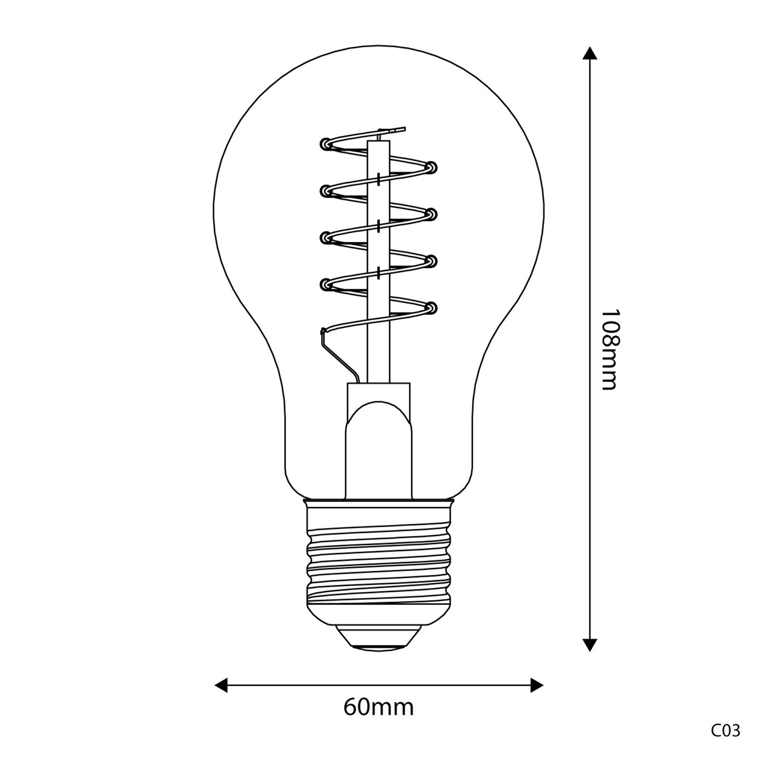 Bombilla LED Dorada Carbón Line Filamento Curvado con Espiral Got A60 4W 250Lm E27 1800K Regulable - C03