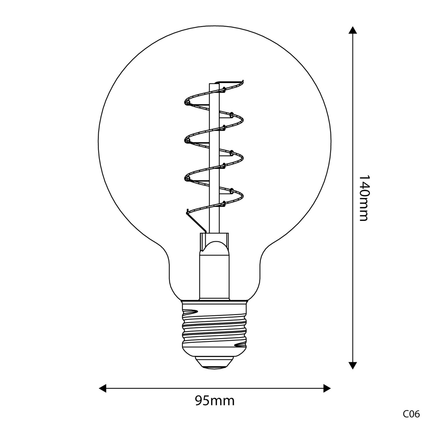 Bombilla LED Dorada Carbón Line Filamento Curvado con Espiral Globo G95 4W 250Lm E27 1800K Regulable - C06