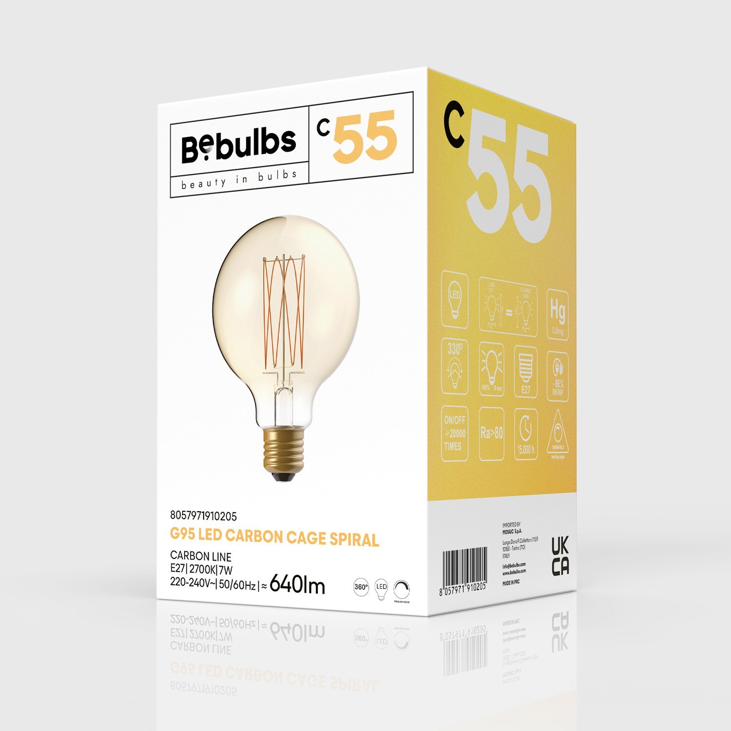 LED Golden Light Bulb Carbon Line Filament Cage Globe G95 7W 640Lm E27 2700K Dimmable - C55