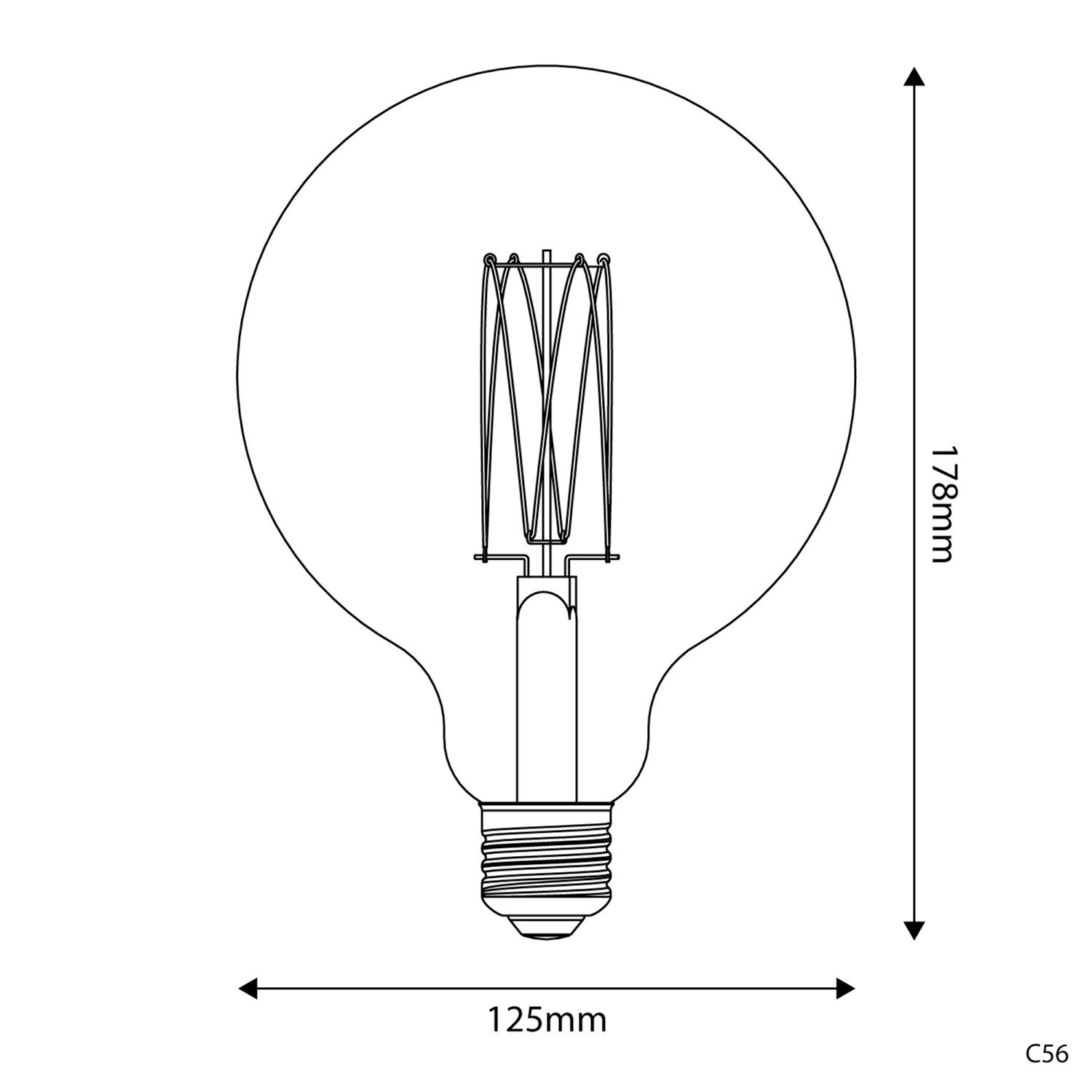 LED Golden Light Bulb Carbon Line Filament Cage Globe G125 7W 640Lm E27 2700K Dimmable - C56