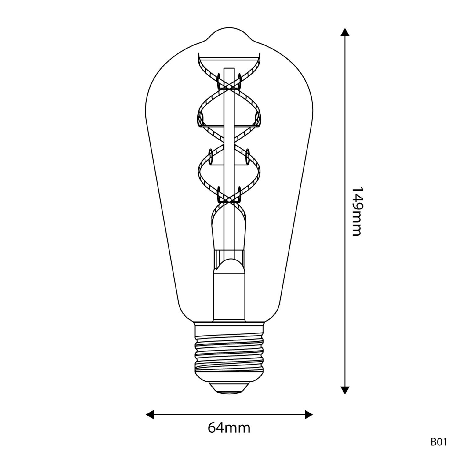 Bombilla LED Dorada Línea B01 Linea 5V Filamento espiral Edison ST64 1,3W 80Lm E27 2500K Regulable