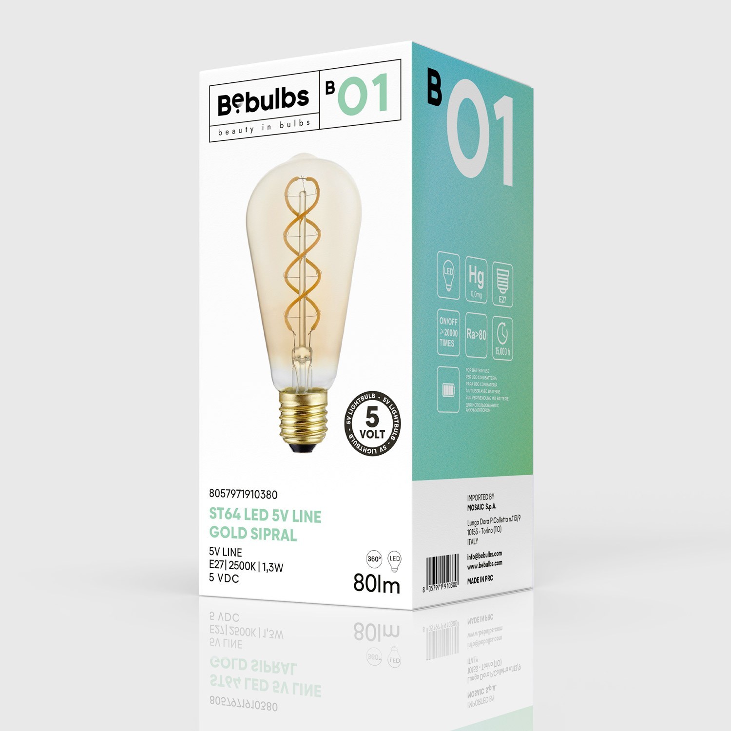 Bombilla LED Dorada Línea B01 Linea 5V Filamento espiral Edison ST64 1,3W 80Lm E27 2500K Regulable