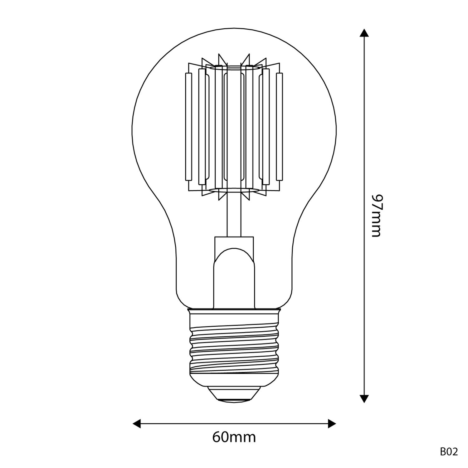 Bombilla LED Transparente Lineal B02 Linea 5V Filamento Vertical Gota A60 1,3W 110Lm E27 2500K Regulable