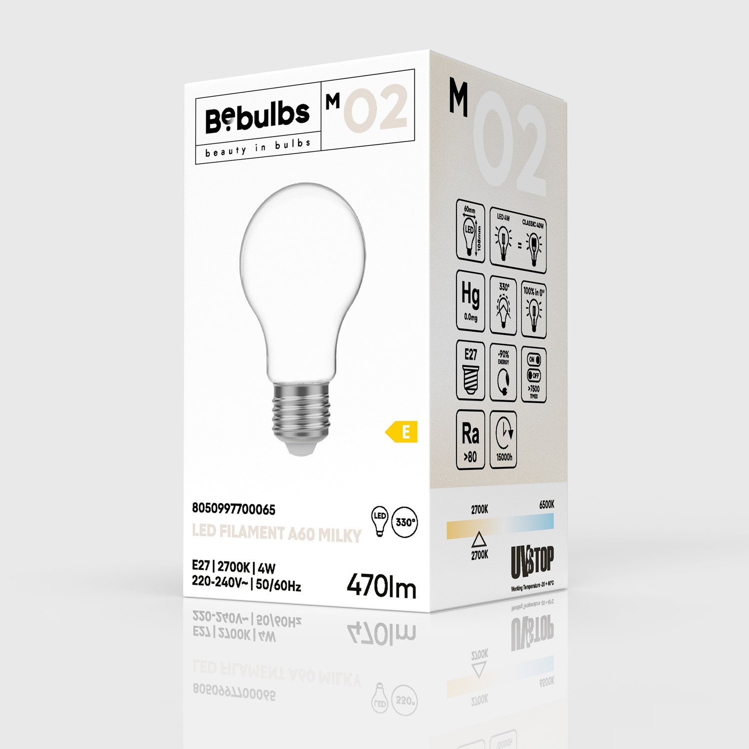 Bombilla LED Milky Gota A60 4W 470Lm E27 2700K - M02