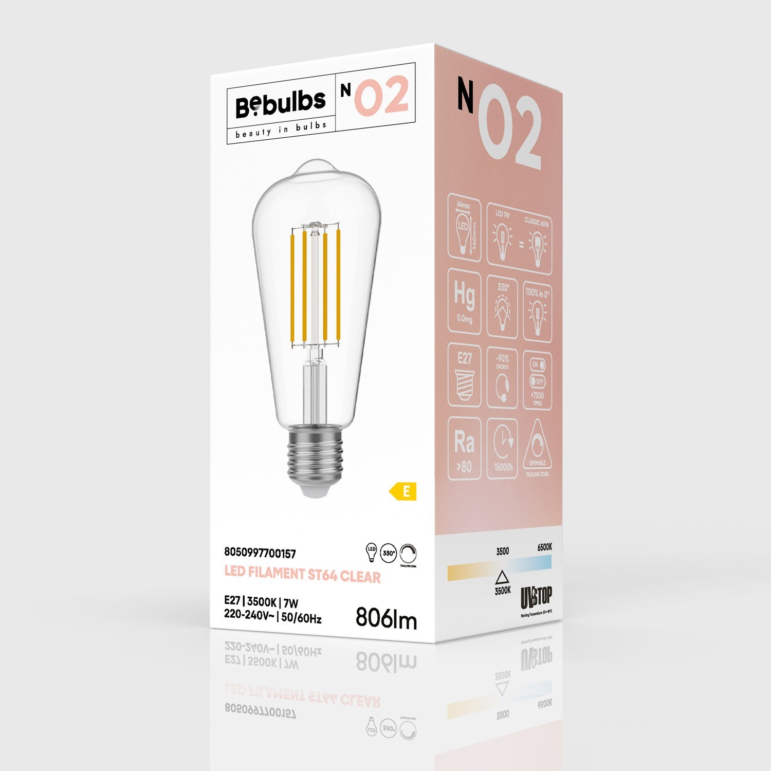 Bombilla LED Transparente Edison ST64 7W 806Lm E27 3500K Regulable - N02