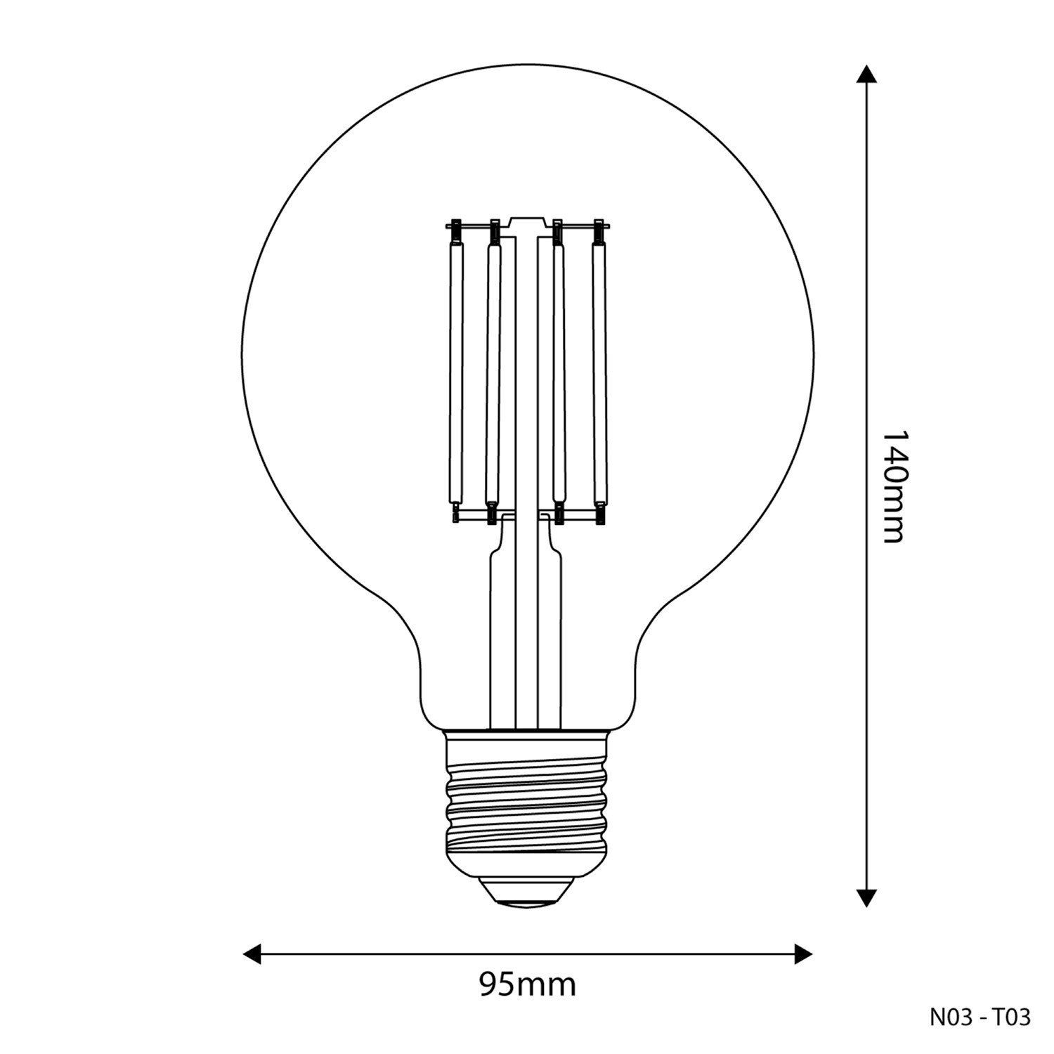 Bombilla LED Transparente Globo G95 7W 806Lm E27 3500K Regulabile - N03