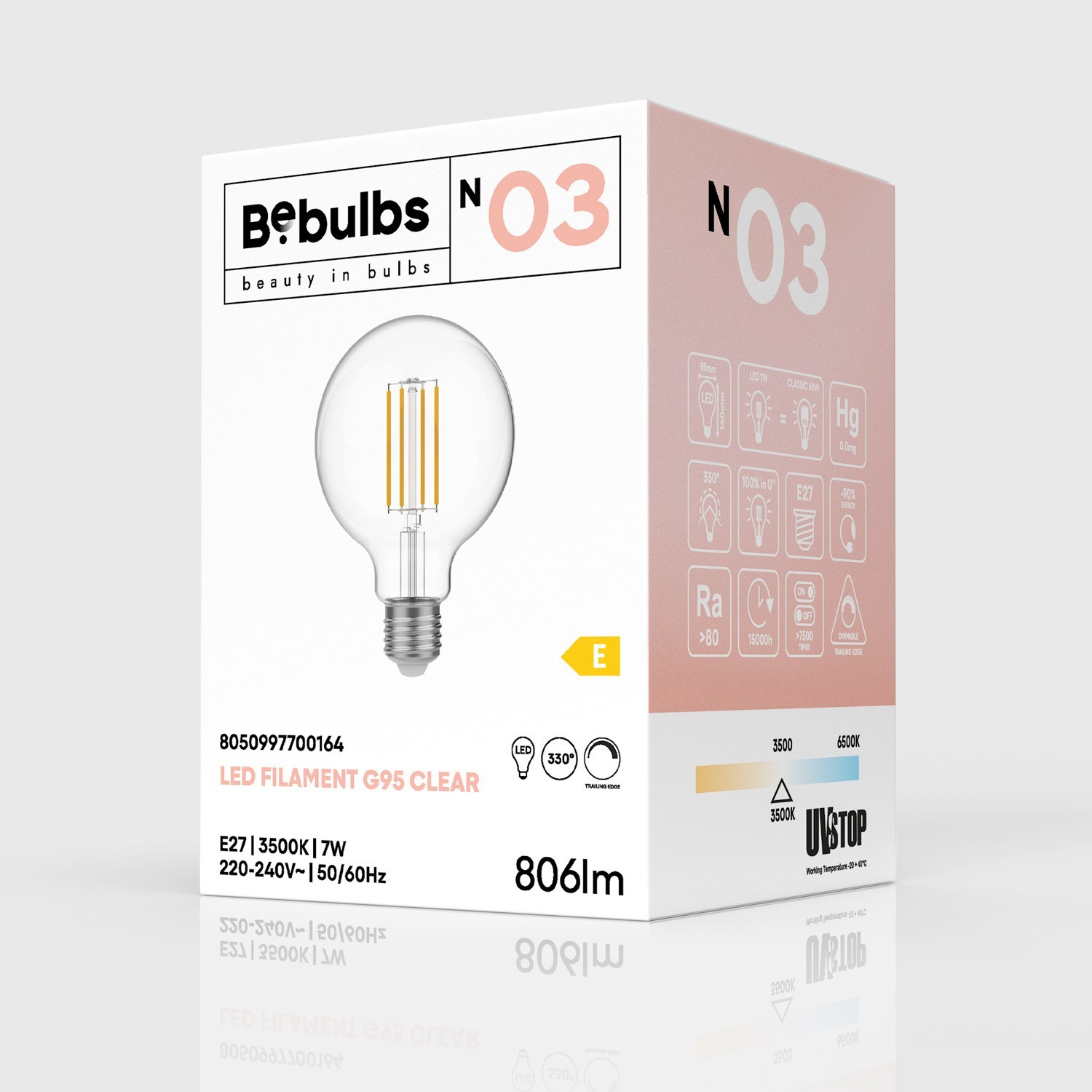 Bombilla LED Transparente Globo G95 7W 806Lm E27 3500K Regulabile - N03