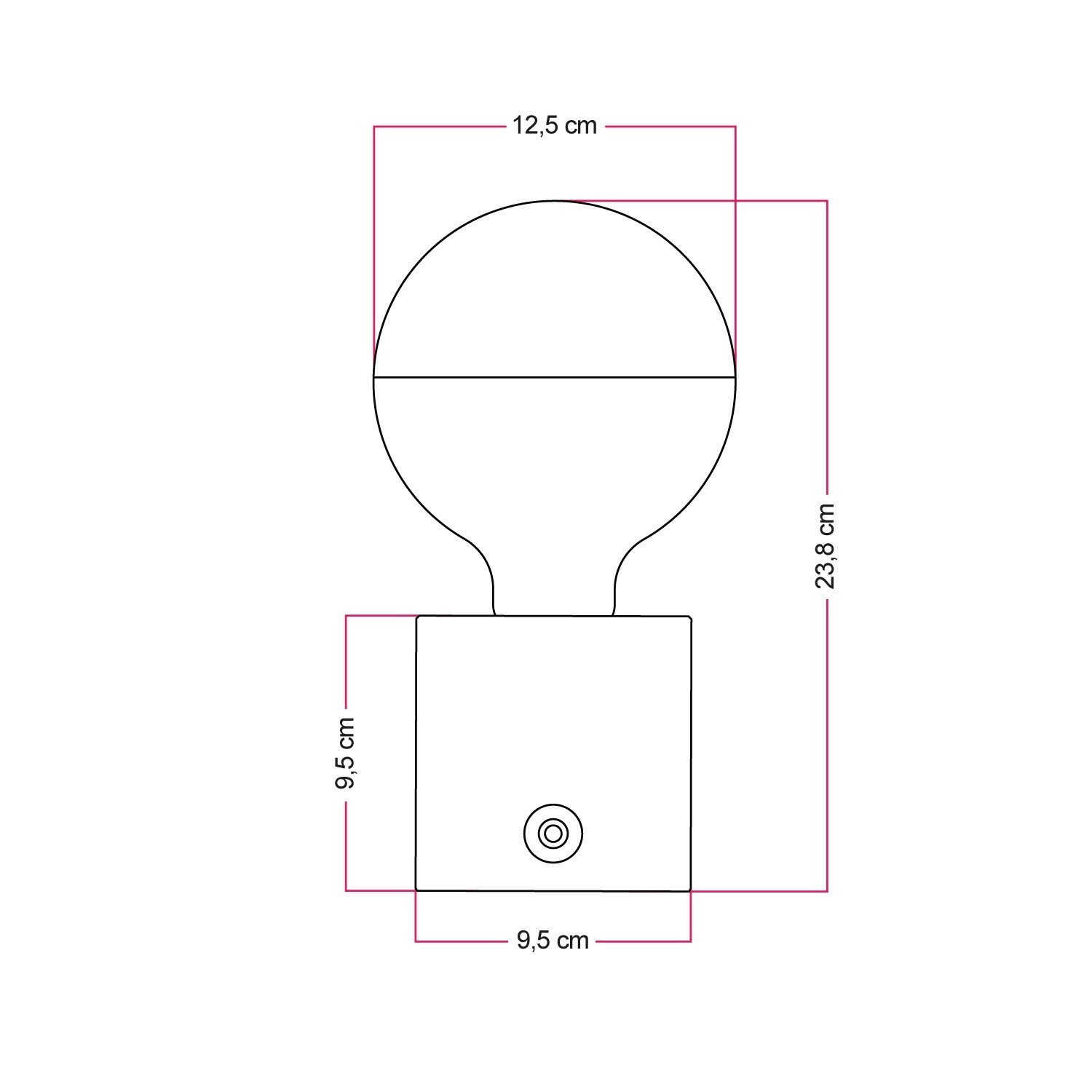 Lámpara portátil recargable Cabless03 con bombilla globo media esfera plateada