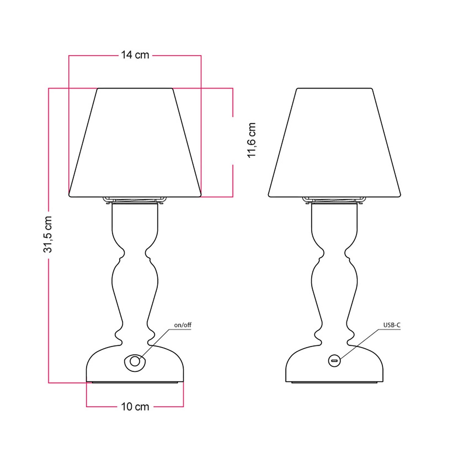 Portable and rechargeable Cabless14 Lamp with droplet bulb and lampshade