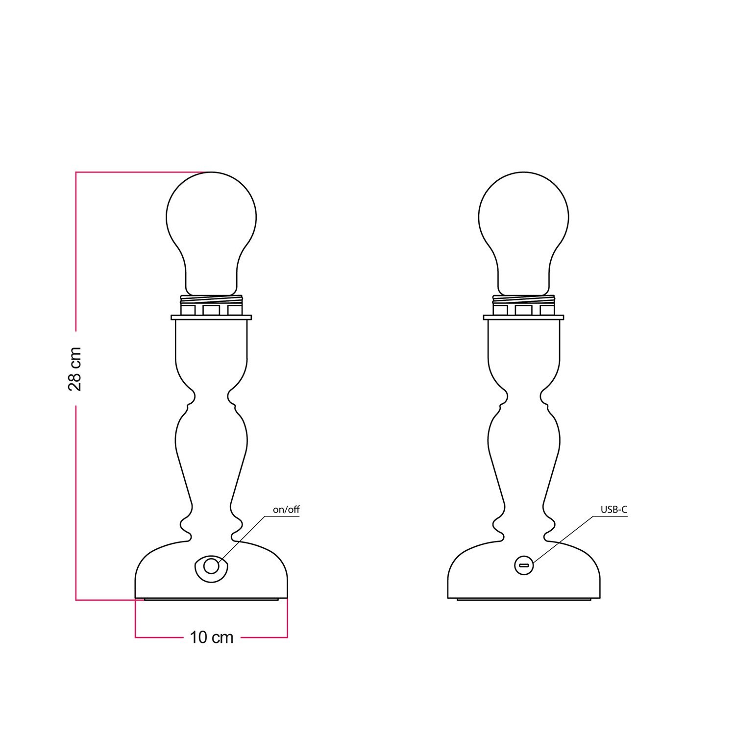 Lámpara portátil y recargable Cabless14 con bombilla gota y accesorio para añadir pantalla