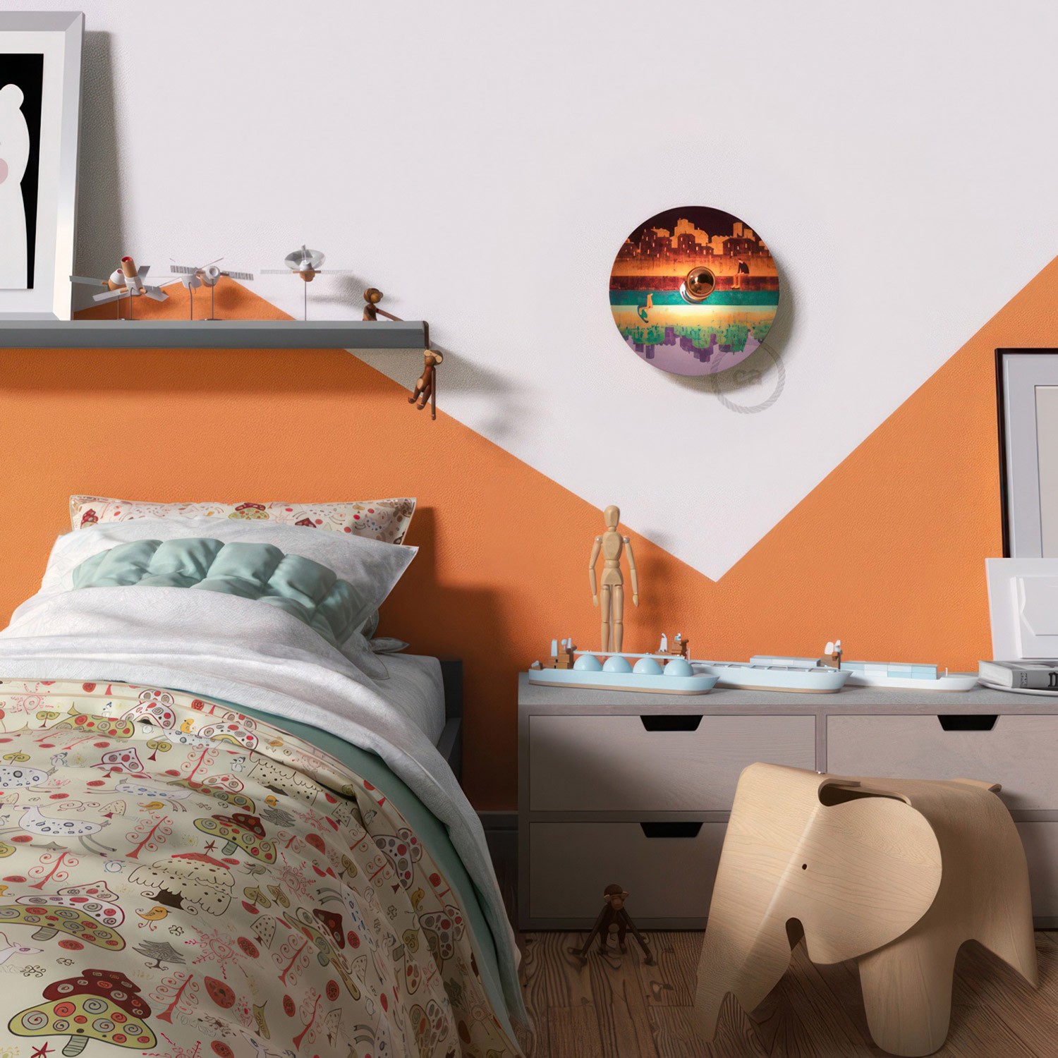 Lámpara de pared Romantic con pantalla UFO ilustrada doble cara, diseño por varios artistas