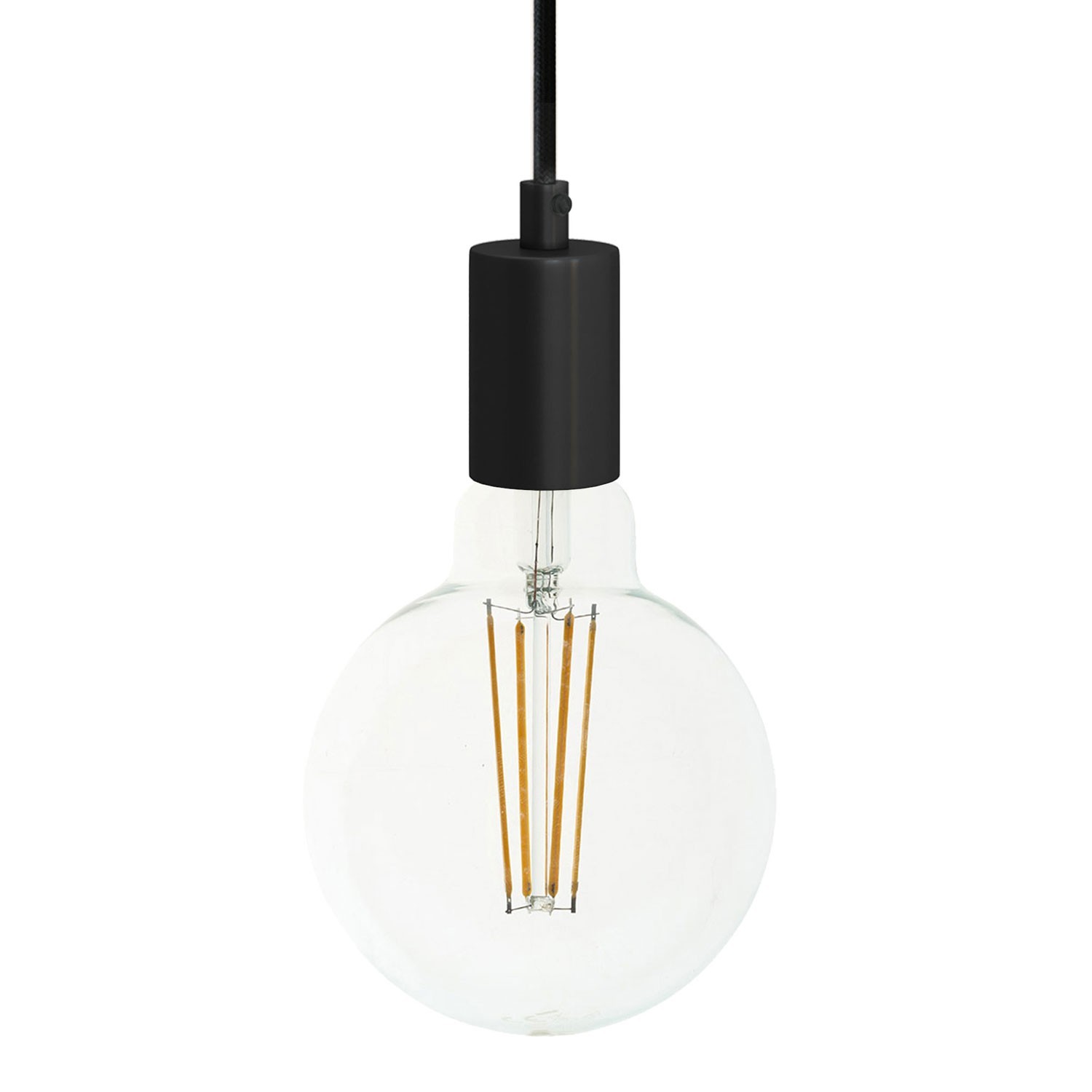 Pendant lamp with textile cable and monochrome metal details - Made in Italy - Bulb included