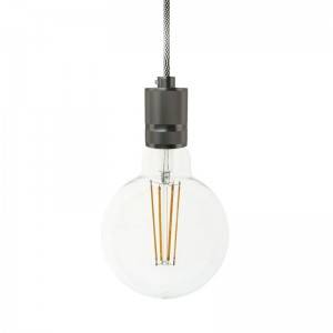 Pendant lamp with textile cable and milled aluminium lamp holder - Made in Italy - Bulb included