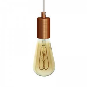 Pendant lamp with textile cable and satin metal details - Made in Italy - Bulb included