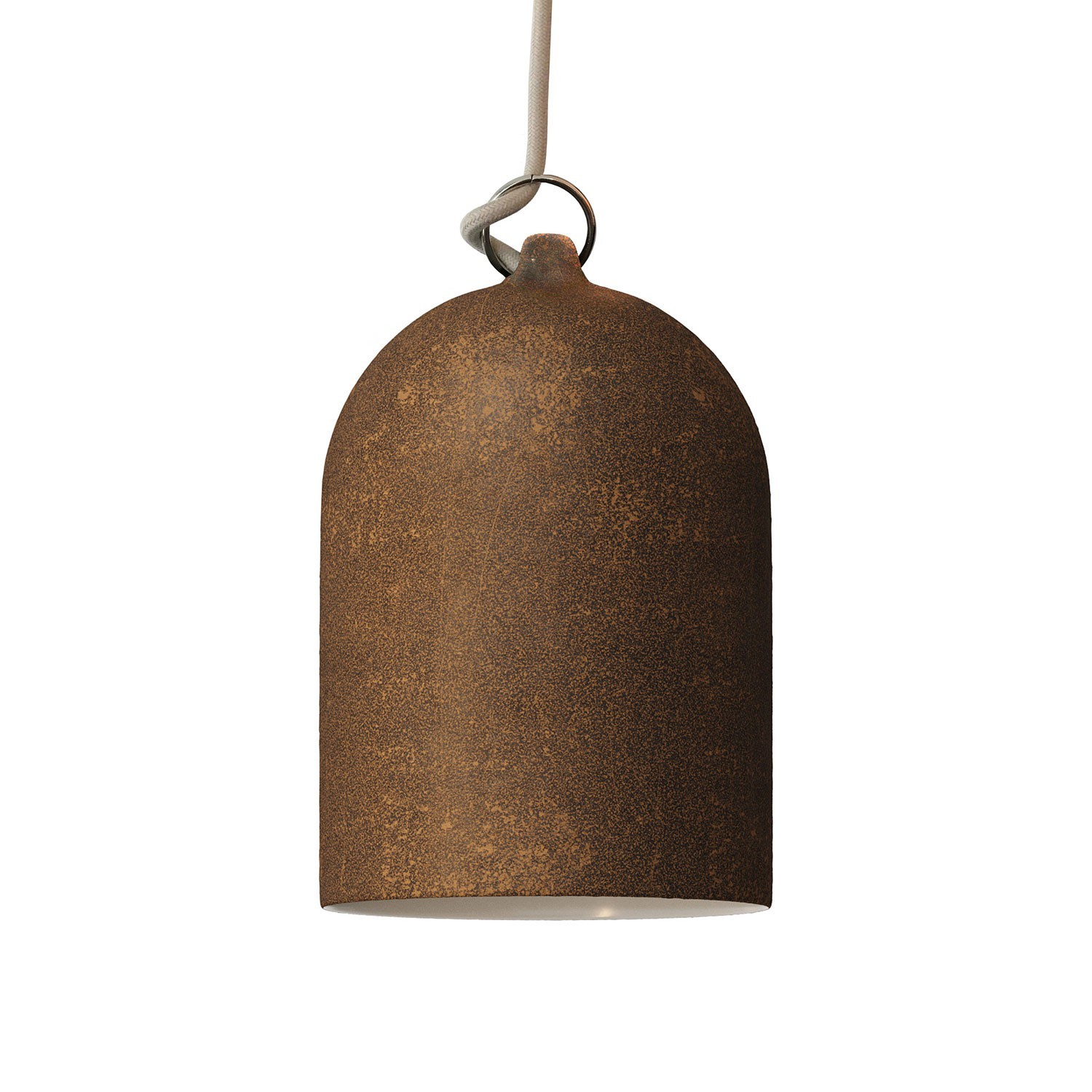 Pendant lamp with textile cable and lampshade Mini Bell XS ceramic shade - Made in Italy - Bulb included