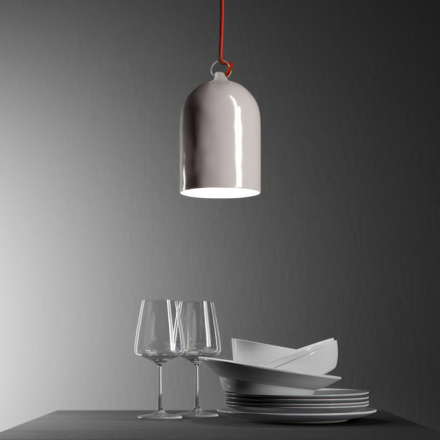 Pendant lamp with textile cable and lampshade Mini Bell XS ceramic shade - Made in Italy - Bulb included