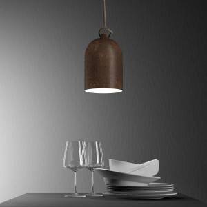 Pendant lamp with textile cable and lampshade Mini Bell XS ceramic shade - Made in Italy - Bulb included