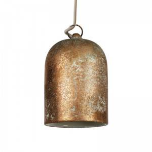 Pendant lamp with textile cable and lampshade Mini Bell XS ceramic shade - Made in Italy - Bulb included